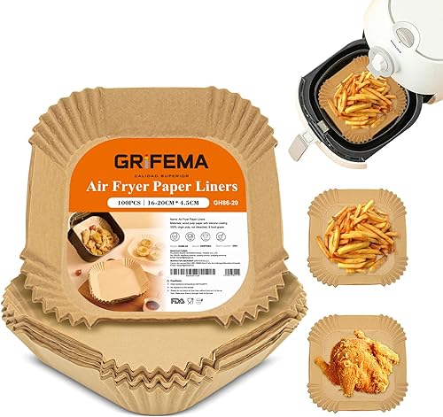 GRIFEMA Papier Cuisson Air Fryer, Papier Air Fryer Accessoires 100 Pièces 16-20cm, BPA Gratuit, Oil, Water Resistant, 2.2-4.5L, Paper Sulfurisé pour Air Frye Four Poêle - Nail Gallerys