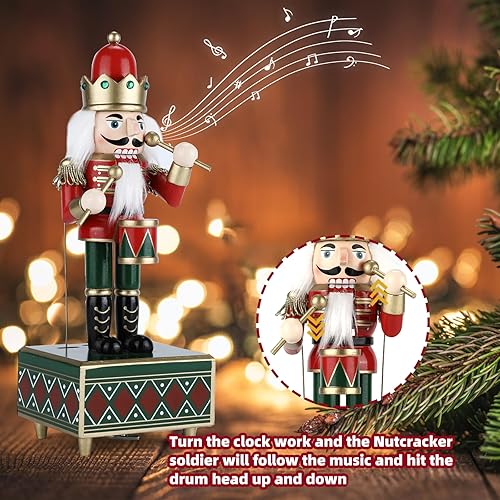 Luckits Casse-Noisette Soldat Boîte à Musique en Bois avec Base pour Décoration de Noël Traditionnelle - Cadeau pour la Maison - Nail Gallerys