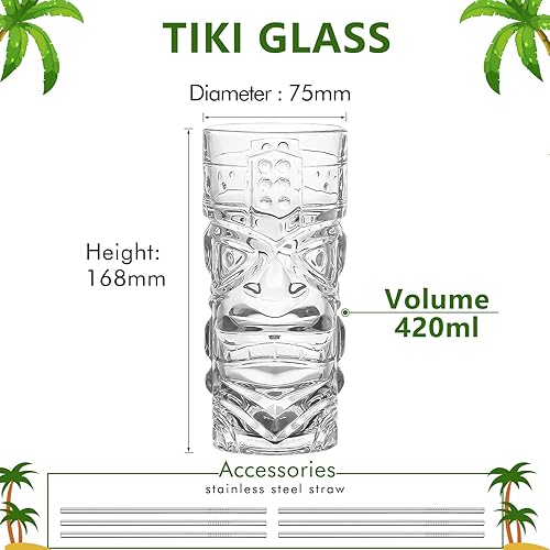 INFTYLE Lot de verres Tiki transparents de 177 à 414 ml, verres à cocktail modernes parfaits pour les cocktails exotiques, Mai Tai, cocktails de style hawaïen, ensemble de boissons tropicales - Nail Gallerys