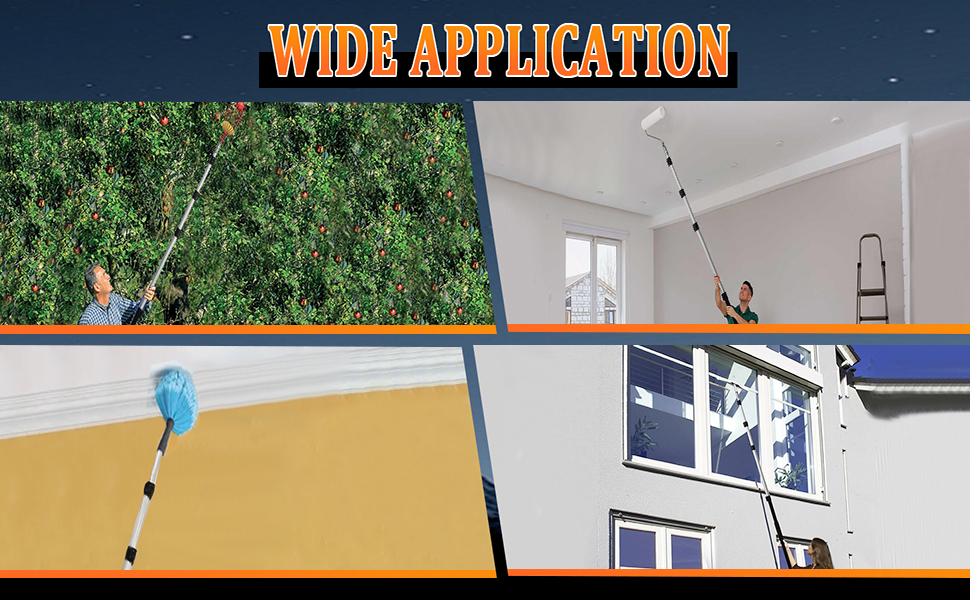 Collage montrant diverses scènes intérieures et extérieures, y compris des terrains de sport et des pièces intérieures, avec une superposition de texte « WIDE APPLICATION ».