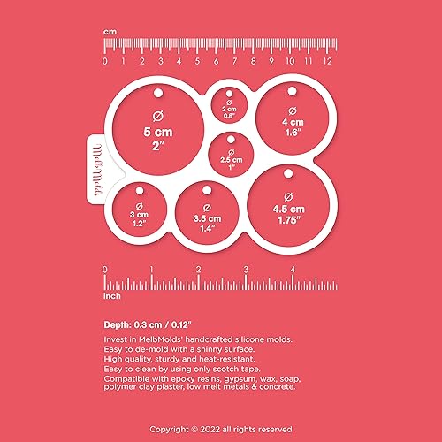 MelbMolds Moule en silicone pour résine époxy en 7 tailles de cercles : créez des porte-clés, des médailles d'identification rondes pour animaux de compagnie et des bijoux DIY - Ø 2 cm à 5 cm - Nail Gallerys