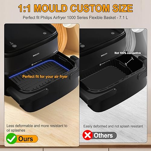 Moule en silicone pour friteuse à air chaud Philips Airfryer 1000 Series - Panier flexible - 7,1 l - 2 moules en silicone anti-adhésif - Accessoire réutilisable au lieu du papier sulfurisé - Nail Gallerys