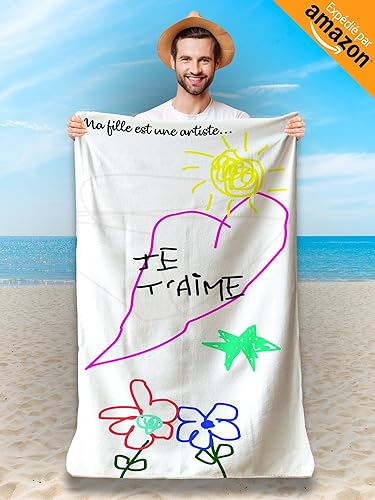 Serviette de Plage Microfibre Personnalisée avec Message Humoristique. Drap de Plage 160x80cm Ultra Absorbant, Séchage Rapide, Léger et Compact. Idée Cadeau Femme Homme Ado Anniversaire Noel - Nail Gallerys