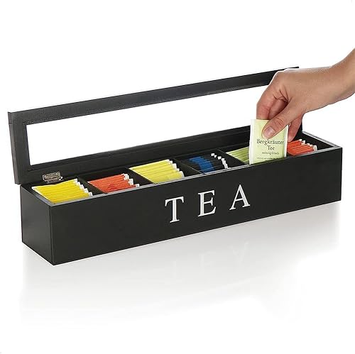 Glorlliant Support pour Sachets de Thé avec 6 Compartiments, Station de Café en Bois Organisateur de Condiments, Boîte à Thé Panier de Rangement pour Paquet de Sucre - Nail Gallerys