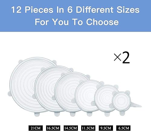 Sinwind Couvercle Silicone Alimentaire, 12 Paquets de couvercles Extensible en Silicone, Flexible, réutilisable, couvercles de Stockage de Nourriture Couvertures Extensibles d'épargnant - Nail Gallerys