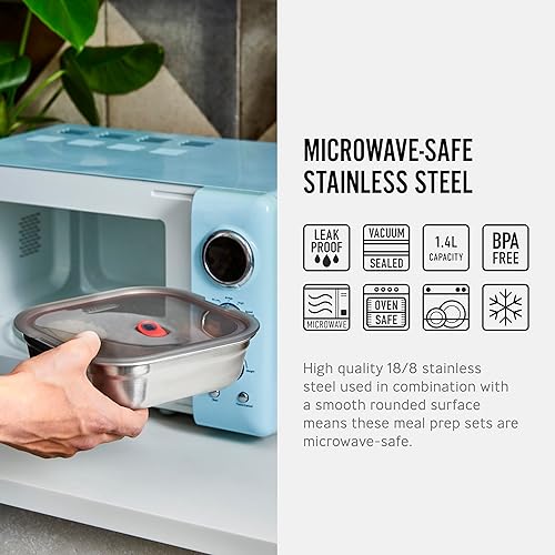 BLACK + BLUM - Boîte Repas Carrée Hermétique - Inox Compatible Micro-Onde, Lave-Vaisselle, Four et Congélateur - Couvercle Sécurisé - 1400ml - Gris/Rouge - Nail Gallerys