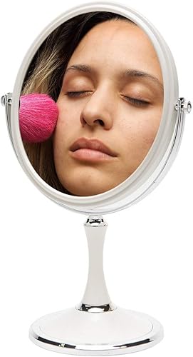 YEAKE Miroir de table vintage avec support 20,3 cm, pivotant double face, grossissement x1/3x, miroir de bureau style argent, 33 cm de hauteur (ovale) - Nail Gallerys