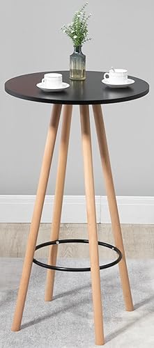 CLP Table Haute De Bar Livia avec Plateau Rond I Pieds en Bois I Repose-Pieds en Métal, Couleur:Nature/Blanc - Nail Gallerys