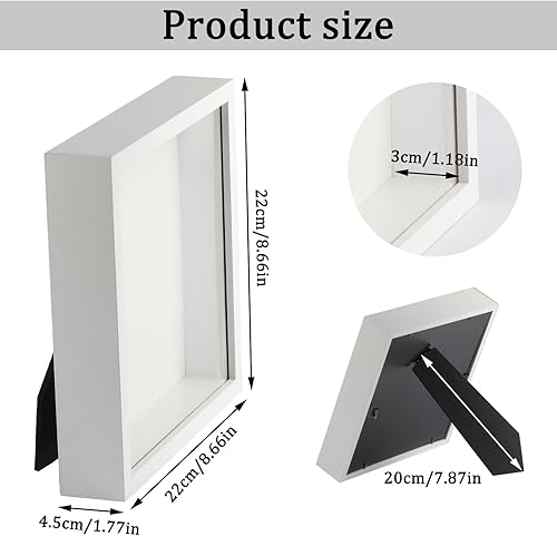 1 PcsCadre Photo 20x20 cm, 3D Cadre Profondeur, Cadre Vitrine Profond à Remplir de 4,5 cm, pour Objets de Fleurs Bouquet de Mariage Photos Décoration Art Souvenirs DIY (Blanc) - Nail Gallerys