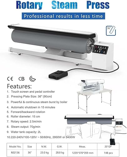 YXFAZPP Presse à Vapeur Commerciale à Rouleau Rotatif de 900 mm | 2950W Défroisseur à Vapeur Industriel pour Linge d'hôtel, draps de lit | Repasseuse à Vapeur Continue avec pédale - Nail Gallerys