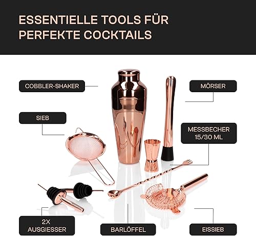 Ensemble de Barman 8 el Shaker Parisien - cuivre - Nail Gallerys