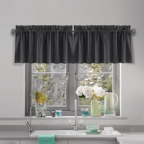 Classyoo Lot de 2 cantonnières occultants de haute précision pour fenêtres de cuisine, salle de bain, salon, chambre, café, ferme, 132,1 x 45,7 cm, gris foncé - Nail Gallerys