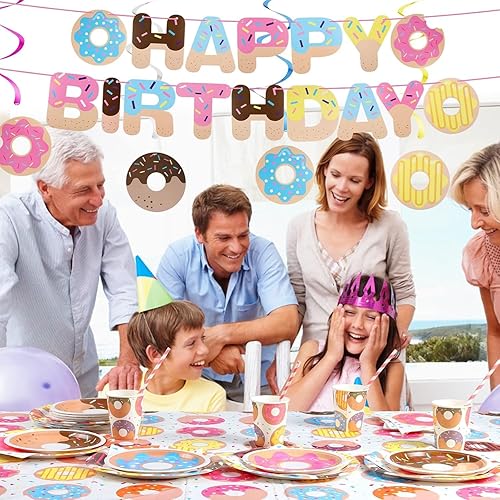 Gtuzkheu 110pcs Set de Vaisselle Beignet, 16 invités Décorations Anniversaires Tasse Papier Nappe Serviette Assiette Paille pour Enfants Party Fête Filles Noël Baby Shower Mariages - Nail Gallerys