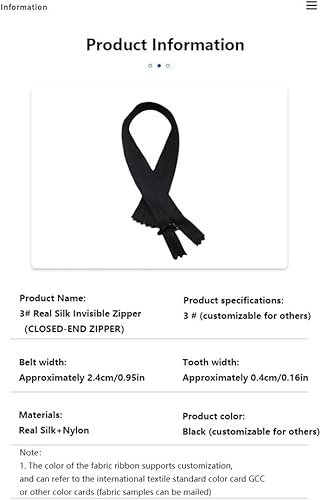 CasCab 10Pcs #3 25cm Fermeture éclair invisible en soie véritable (fermetures éclair fermées) pour couture sur mesure (Noir-25cm 10pcs) - Nail Gallerys