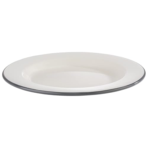 APS 98671 Lot de 2 assiettes plates en émail Ø 26 cm, hauteur : 2 cm, couleur : blanc crème avec bord gris - Nail Gallerys