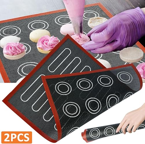 2Pcs Tapis de Cuisson en Silicone pour Macarons, Tapis de Cuisson Silicone Micro Perforé pour Four Anti-Adhérent, Patisserie Accessoires Professionnel Réutilisable pour Macaron/Biscuit - Nail Gallerys