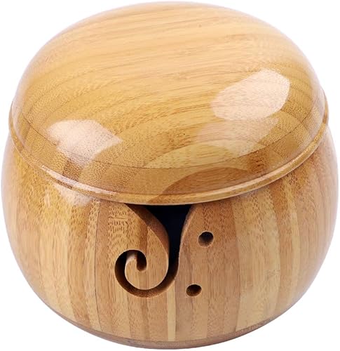 Bol à Tricoter en Bambou,15,5 x 9,4 cm - Fait à la Main-avec Trous de Couvercle Amovible-Bol de Rangement pour la Laine à Tricoter-pour Le Bricolage,Le Crochet,Le Tricot,la décoration de la Maison - Nail Gallerys