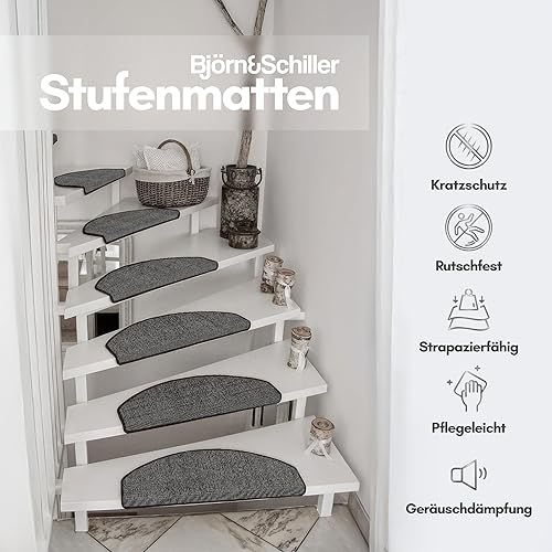 Björn&Schiller Lot de 15 Tapis d'escalier Autocollants 65 x 25 cm, Tapis antidérapants pour escaliers, Tapis pour marches d'escalier, Tapis d'escalier Semi-Circulaire, Tapis d'escalier, Tapis - Nail Gallerys