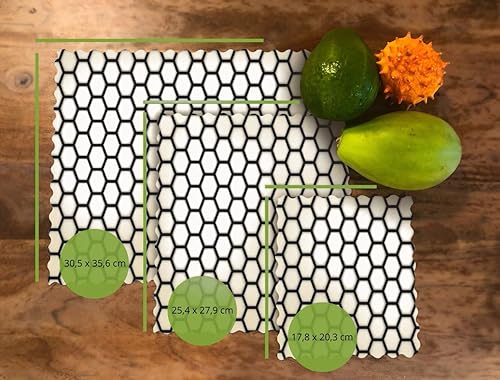 Lingettes à la cire d'abeille - Lot de 3 (S, M, L), Papier à la cire d'abeille, Premium Wax Wraps Wraps, Sans plastique et réutilisables, sans huile de jojoba - Honeycombs - Nail Gallerys