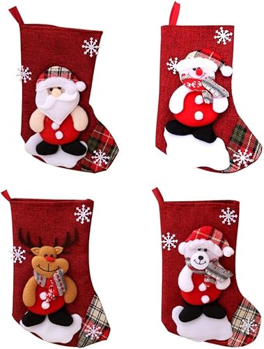 4 pièces Chaussette de Noël Grande Taille, Design Père Noël, Rennes et Bonhommes de Neige, Chaussettes de Cheminée, Xmas Sac Cadeau pour Décoration Noel Cheminée Sapin Sac de Bonbons - Nail Gallerys
