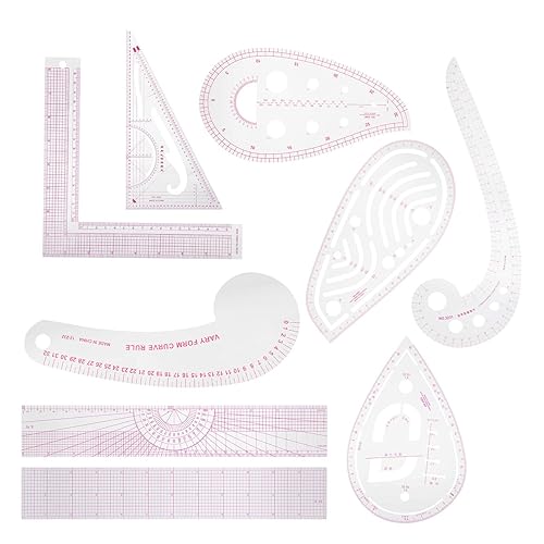 Ensemble de règles de vêtements, 9 pièces Ensemble de règles de vêtements polyvalents en forme de courbe de coupe, modèle de dessin sur mesure de couture - Nail Gallerys