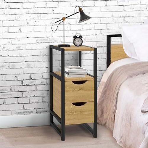 IDMarket - Lot de 2 Tables de Chevet Detroit 2 tiroirs et 1 Niche Bois et métal Noir Design Industriel - Nail Gallerys