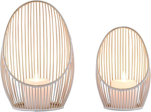 Marrakech Lot de 2 photophores décoratifs bohème esthétiques en fil métallique 28 et 23 cm Grand noir et doré | Photophore palmiers comme décoration de jardin, salon, table | Bougeoir exquis - Nail Gallerys