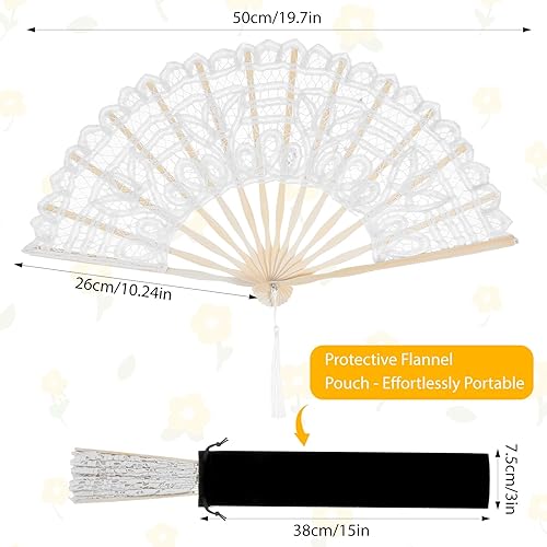 Éventail de mariage avec sac de rangement, éventail en dentelle blanche, pliable, éventail de mariage, éventail de mariage, décoration de danse, carnaval - Nail Gallerys