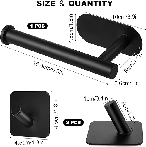 3 Pièces Support Porte Papier Toilette Mural sans Percage, Porte Rouleau Papier Toilette Autoadhésif, Derouleur Papier Toilette Murale Noir en Acier Inoxydable pour Cuisine, Salle de Bain - Nail Gallerys