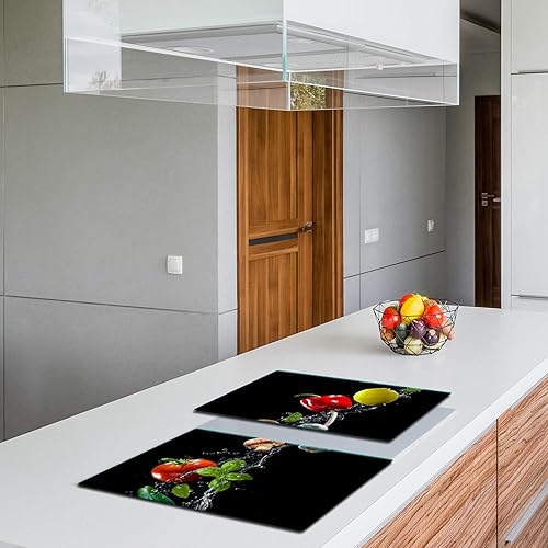 Plaque de protection universelle pour plaque de cuisson 40x52 cm 2 pieces Pour verre Céramique, Induction Protection contre les éclaboussures Planche a découper en verre trempé Décoration Légumes - Nail Gallerys