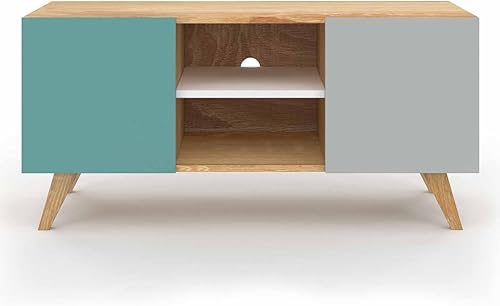 IDMarket - Meuble TV 113 cm scandinave Alice Bleu, Gris et Blanc - Nail Gallerys