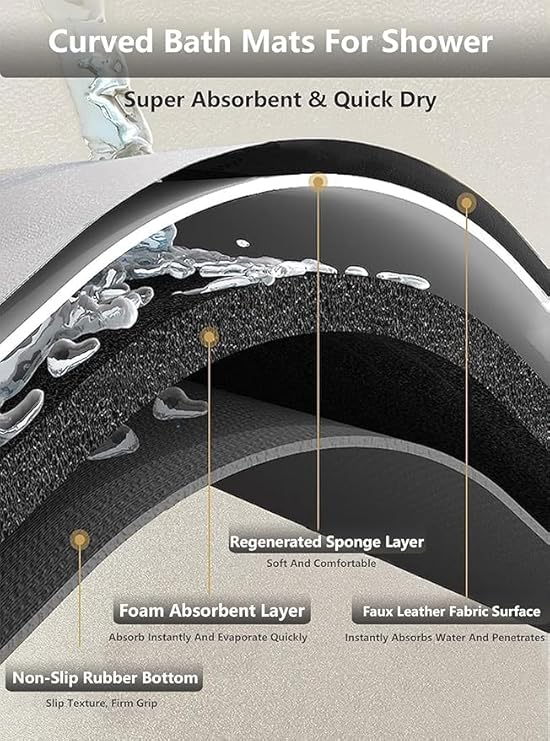YongXinMY Tapis de douche incurvé - Diatomées à séchage rapide super absorbant - Dessous antidérapant en caoutchouc - Tapis de salle de bain de luxe à séchage rapide pour baignoire (14,45 x 70 cm) - Nail Gallerys
