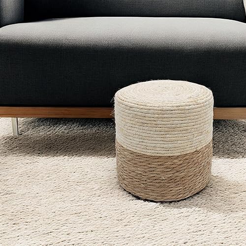Tabouret en jonc de mer vintage naturel - 30 cm - Fibre naturelle - Pouf bohème - En jute - Repose-pieds - Tabouret - Coussin d'assise - Nail Gallerys