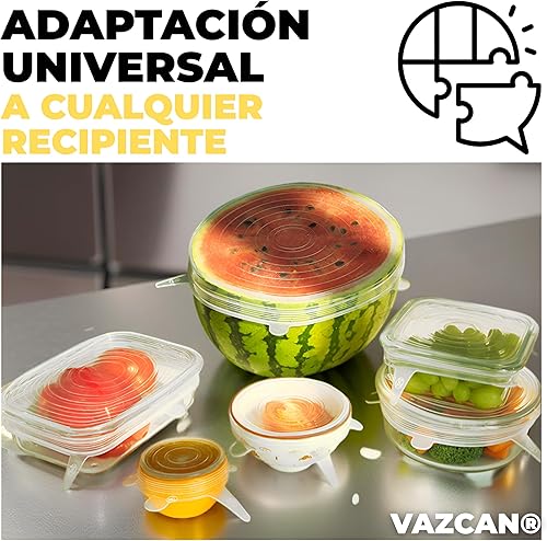 VAZCAN® Couvercles en silicone réglables pour cuisine | Set de 6 unités réutilisables | Hermétiques, élastiques, anti-fuites | Micro-ondes, lave-vaisselle, congélateur | Silicone alimentaire sans BPA - Nail Gallerys