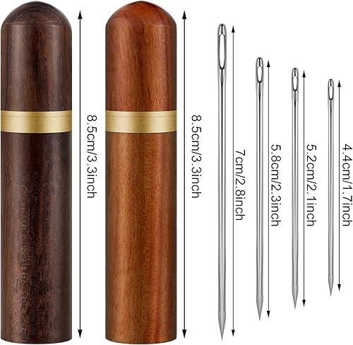 2 Pièces Étui à Aiguilles en Bois avec 24 Pièces Aiguilles Auto-Filetage et 4 Pièces Aiguilles à Piquer à Grands Yeux pour Cuir pour Ranger les Accessoires d'Aiguille à Broder à la Main - Nail Gallerys
