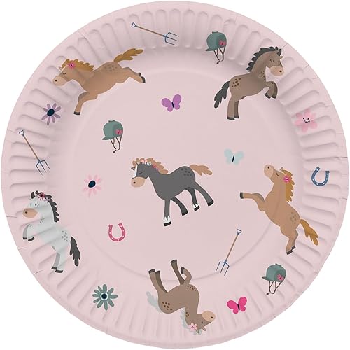 Folat Décoration d'anniversaire Rose-Assiettes-Happy Horses-23 cm-8 pièces-Vaisalle Party thème Cheval, 27503, Multicolore, 23cm - Nail Gallerys