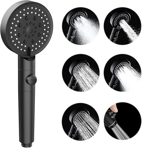 GEFIRE Pommeau de Douche à Main Haute Pression à 5 Modes avec Interrupteur de Pause Marche/Arrêt, Pommeau de Douche, Buses Anti-obstruction, Pulvérisateur de Pommeau de Douche à Main (Noir) - Nail Gallerys
