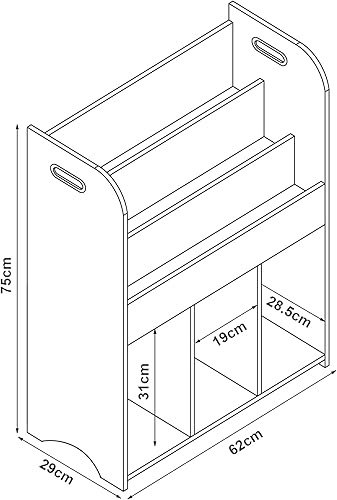 [en.casa] Étagère pour Enfants avec Compartiments de Rangement pour Livres Cahiers Jouets Coloriages Panneau de Particules 75 x 62 x 29 cm Blanc avec Motif de Dinosaure - Nail Gallerys