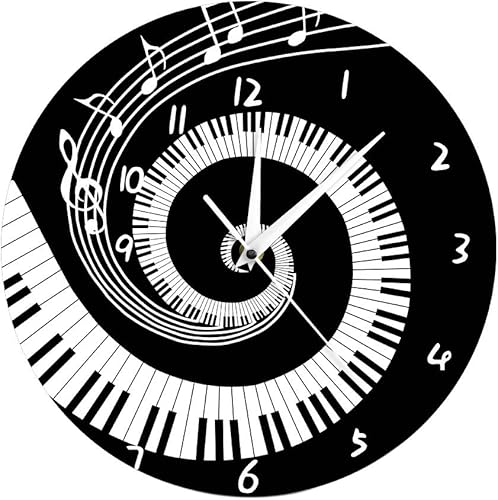 REFURBISHHOUSE Elegant Piano ClÉ Horloge Notes De Musique Vague Horloge Murale Moderne Ronde sans Batterie Acrylique Blanc - Nail Gallerys
