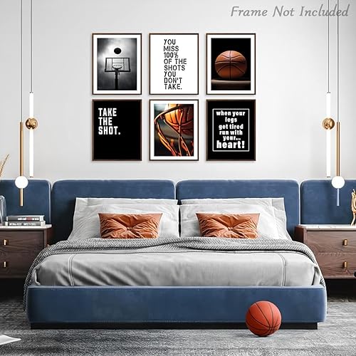 Dazzlewall Ensemble de 6 Œuvres Murales Motivantes sur le Thème du Basket-ball, Posters Sportifs avec Citations Inspirantes pour la Décoration de Salle de Jeux 20x25 cm Sans Cadre - Nail Gallerys