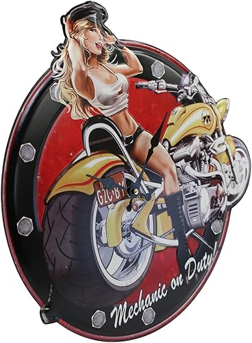 Tabac du Bassigny Horloge Murale Style Vintage Moto, Métal, 43 x 45 cm, Pile 1,5 V AA LR6 - Nail Gallerys