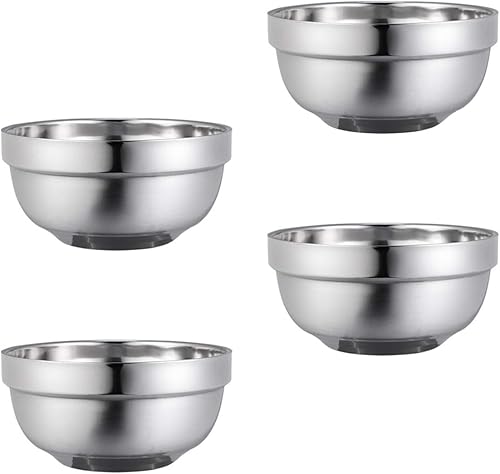 BESTonZON 13 cm Double couche en acier inoxydable Bols anti-chaud isolé bol à soupe bol famille vaisselle vaisselle bols de riz (4pcs) - Nail Gallerys