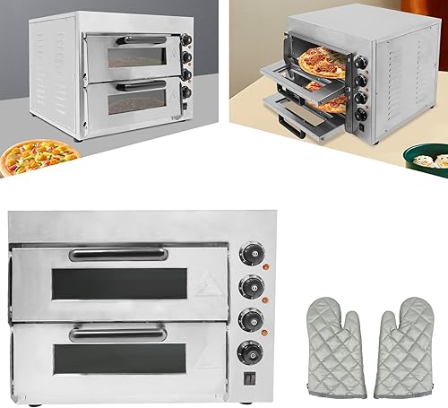 ACROSSPART Four électrique à pizza en acier inoxydable, 3000 W, double four avec minuterie jusqu'à 60 minutes, température jusqu'à 350 °C - Nail Gallerys