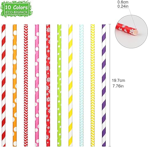 LessMo 150 Pcs Pailles Papier Réutilisables, Paille Coloré pour Mason Jar, Verre, Anniversaire, Mariage, Noël, Douche de Bébé, Célébration et Fête-10 Couleurs - Nail Gallerys