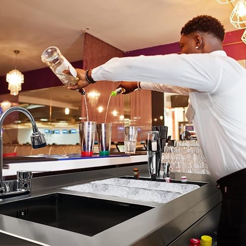 Station de bar à cocktails en acier inoxydable de 90 L - Séparateurs amovibles - Grand évier pivotant à 360 degrés - Robinet mélangeur rapide - Poubelle fine - Shaker à cocktail Boston - Nail Gallerys