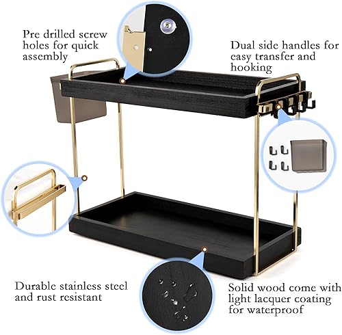 WILLKOMMEN Etagere Rangement Salle de Bain avec 2 Niveaux, Etagere Douche sans Percage, Support pour Cosmétiques, Rangement Plan de Travail Cuisine - Noir - Nail Gallerys