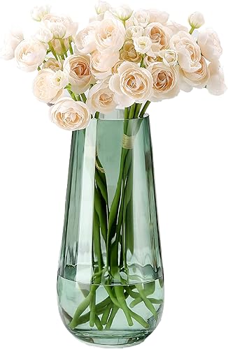 Grand vase moderne en verre vert de 24,9 cm de hauteur pour fleurs, centres de table et accents décoratifs – Grand vase pour plantes pour bureau et décoration de table - Nail Gallerys