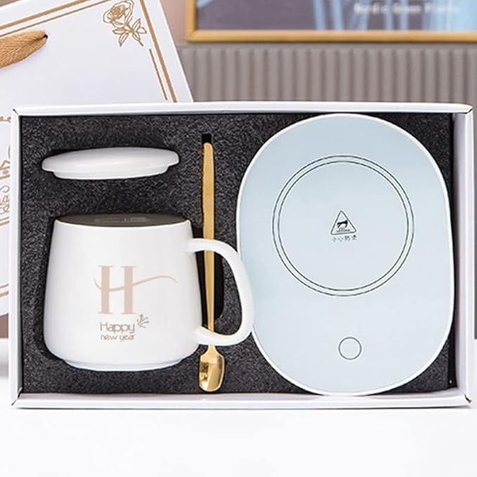 Happy® Tasse avec Coussin Chauffant et cuillère et Coffret Cadeau Unique pour Anniversaire, Noël ou Saint Valentin (Blanche) - Nail Gallerys