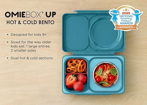 Omie Box UP Boîte à bento pour enfants | Boîte à déjeuner isotherme | Bocal alimentaire anti-fuite | Poche de glace isotherme | 2 compartiments (vert sarcelle) - Nail Gallerys