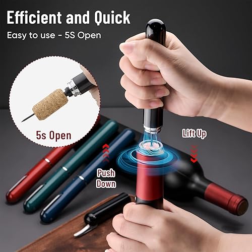 Tycoonest 2-en-1 Tire Bouchon Pompe à Air avec Coupe-Capsule, Ouvre Bouteille à Pression d'air, Portable Décapsuleur pour Sommelier, Amateurs de Vin, Voyage, Maison, Restaurant - Nail Gallerys